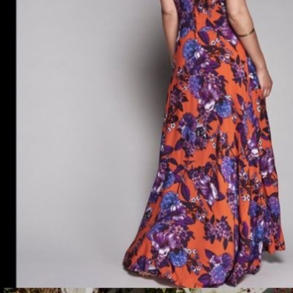 Free People size 10 EUC Orange and Blue Spaghetti Strap midi/maxi dress - Picture 2 of 15